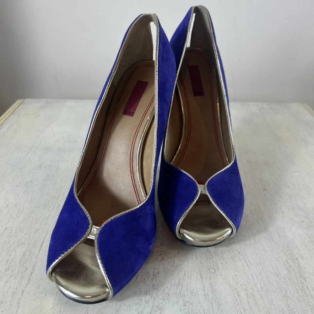 Saks Fifth Avenue 5/48 Royal‎ Blue Silver Suede Stiletto Heels Women Size EU 40